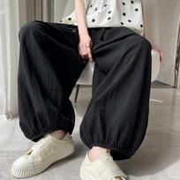 Lady Cotton Linen Sweatpants  Loose Lazy Ice Silk Thin Summer Lantern Trousers Casual Sunscreen Japan Yamamoto Wide Leg Pants XXL black