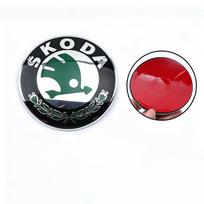 Skoda Black Grille Emblem 90MM & ZC21 Trunk Badge 80MM, ABS, Multi-Color, Single Piece for Skoda Models 90MM
