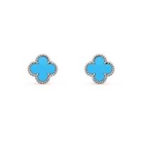 9mm Keturlapio dobilės Mini Auskarai Raudonas Juodas Agatas Baltas Kriaukles Naujas Atvykimas Moteriški Auskarai 9mm-925 silver blue