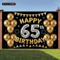 2D flat 1pc golden balloon 65th birthday happy banner, golden balloon pattern, yzb 118×59inch/300*150cm
