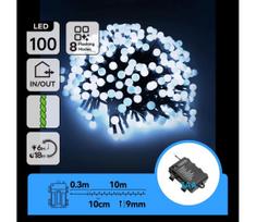 Aigostar - LED Lauko kalėdinė girlianda 100xLED/8 funkcijų 3xAA 10,3m IP44 šaltai balta