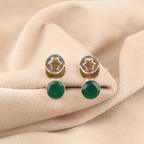 Green Onyx Gemstone 925 Sterling Silver Handcrafted Elegant Stud Earrings 0.8  EE-141-13 beige