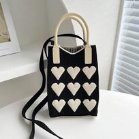 Candy Color Knitted Mini Mobile Phone Bag Heart Knitted Design Square Handbag Girls Cute Outdoor Shoulder Handbag and Hand Bag