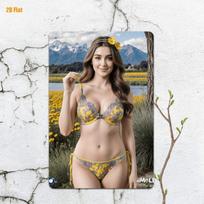 Vintažinis metalinis sienų dekoras Geltonas gėlių bikini mergina Brava paplūdimio scena - Geležinis vasaros plakatas Namų dekoravimas Viduržemio jūros Co 20x30cm（7.8x11.8inch） gray