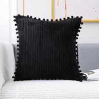 Durable Square Bohemia Throw Pillow Cover with Pom-pom Stripe Pattern Pillowcase Skin-friendly Corduroy Cushion Cover Car 45cm-17.72in juoda