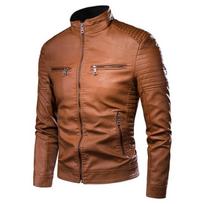 Vyriškas rudens priežastinis vintažinis odinis paltas Vyriškas pavasario aprangos dizainas Motor Biker Pocket Pu odinė striukė vyrams L brown