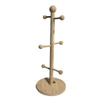 Space Saver Wooden Cup Storage Holder Non-Slip Base Tree Shape Tabletop Cup Shelf 6 Hooks Design Sturdy Tea Cups Drainer Kitchen chaki