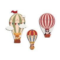 3Pcs Hot Air Balloon Wall Art Wooden Cartoon Animals Clouds Wall Hanging Decor 3D Layered Design Easy Installation Kids Room Decoration 1 Set beige