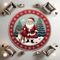 Santa Claus Christmas Round Rug,Rustic Xmas Decoration with Holiday Flowers,Non-Slip New Year Gift Mat  Living Room Home Decor Diameter 100cm gray