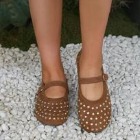 Glitter Decoration Suede Mary Jane Shoes Women 2025 Summer Brand Design Round Toe Low Heel Pumps Sweet Ballet Shoes 38 brown