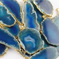 Handmade Irregular Agate Geode 60*40mm Polished Crystal Slice Fashion Druzy Agate Pendant  Yoga mėlyna