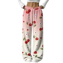 Women's Relaxed Fit Printed Pants for Everyday Casual At-Home Wear XL arbūzo raudonos spalvos