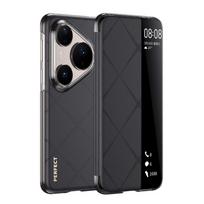 Genuine Leather Case for Huawei Pura 80 Pro Plus Case Pura 80 Ultra Intelligent Cover for Pura 80 Pro+ Window View Protector Huawei Pura 80 juoda