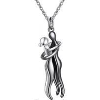 Hug Couple Necklace S925 Sterling Silver Hugging Necklace Beloved Jewelry For Him And Her,lover Valentines Day Gift/YYBlack and Silver less gray