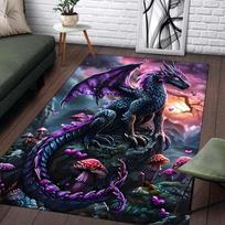 Fantasy Dragon Rug with Mushroom Forest - Magical 3D Design for Bedroom or Game Room, Ideal Gift for Fantasy Lovers 50x80cm20x31in
