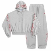 Y2K Retro Gatvės apranga Raidžių siuvinėjimo gobtuvas Plati kelnių kostiumas Moterims Small white