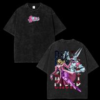 Acid Washed Tee JoJo Bizarre Adventure Steel Ball Run Funny Valentine Anime Manga Graphic Oversize T Shirt Men Women Short Sleeve Female Male Clothing M black