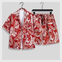 2026 Hong Kong Style Cuban Collar Floral Hawaiian Shirt Suit - Loose Summer Beach Resort Wear 4XL brown