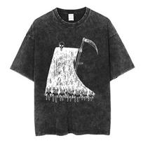Rock Band Radiohead Grim Reaper Music Vintage Washed T Shirt Men Women Gothic Retro T-shirt Casual Oversized T-shirts Streetwear 2XL black