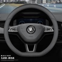 For Skoda Octavia Superb Kodiaq Karoq Kamiq Scala Enyaq iV Fabia Leather Steering Wheel Cover Ultra-thin Anti-slip Accessories D BlackThread
