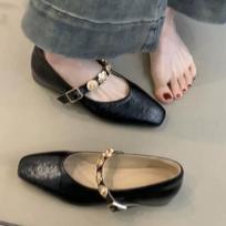 Vintažiniai kvadratinių pirštų, žemos išpjovos Mary Jane bateliai moterims, su vienos linijos sagties dirželiu, vientisos spalvos, tikri moteriški vienetiniai bateliai, tinka prie visko 35