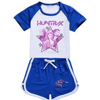 5034 Kids Girls POP Rumi Zoey Mira Print T-shirt Shorts Sport Tracksuit Clothes Set 140cm white