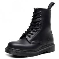 Martin boots tooling boots women's hard leather pure black line couple short boots men's and women's leather boots round head trend 48 black