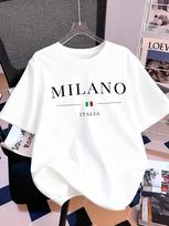 Milano Italija Raidžių Spausdinimo Marškinėliai Moteriški Medvilniniai Vasariniai Trumpomis Rankovėmis Viršutiniai Drabužiai Minkšti Laisvi O Kaklo Marškinėliai Laisvalaikio Moteriški Drabužiai L gray
