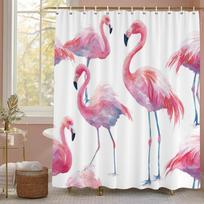 Flamingo dušo užuolaida, gėlių botaninė tropinių augalų Art Deco vonios dekoratyvinė dušo užuolaida, spausdinta užuolaida su kabliukais 90x180cm-35x70in beige
