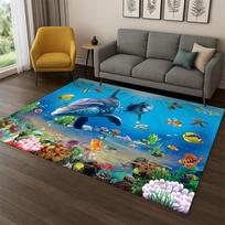 Underwater Sea World Marine Life Cartoon Carpet Rug for Bedroom Living Room Sofa Playroom Doormat Home Decor,Area Rug Non-slip 40x60cm blue