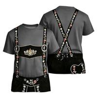 Men's Oktoberfest Short Sleeve T Shirt Vintage Texture Print Loose Fit Casual Summer Daily Wear Top with Embroidered Suspenders Design L gray