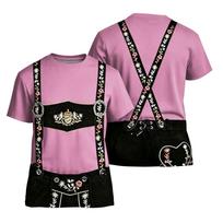 Men's Oktoberfest Short Sleeve T Shirt Vintage Texture Print Loose Fit Casual Summer Daily Wear Top with Embroidered Suspenders Design XXXL pink
