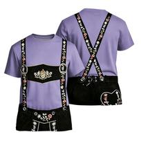 Men's Oktoberfest Short Sleeve T Shirt Vintage Texture Print Loose Fit Casual Summer Daily Wear Top with Embroidered Suspenders Design XXL black