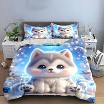 Winter Decor Husky Figurine Set Multiple Sizes Kid'S And Adults' Bedroom Exquisite 3Pc Bedding Set, Gift (as the picture,EU Twin 135X200cm&set) gray