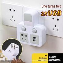 Universal Two-hole Socket Converter: 2-pin to 3-pin USB Plug Adapter 2 switches (USB) gray