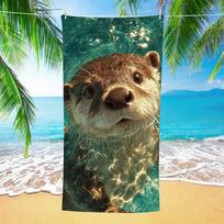 Adorable Otter with Shell Beach Towel Soft Watercolor Art Towel for All Ages Great for Pool Days and Family Outings 130x80cm blue