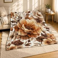 Neutraliai rudas gėlių koralinis vilnos pledas 125cm*150cm
