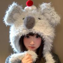Women S Koala Plush Earflap Winter Hat Warm Thickened For Large Heads One Size gray