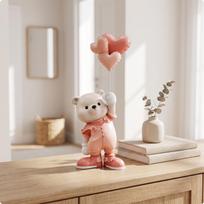Bear Figurine with Balloon Desktop Resin Sculpture Cute for Entryway, Homeowners white