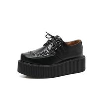 Women Round Toe Lace Up Mary Jane Shoes Casual Versatile Thick Sole Platform Flats 38 black