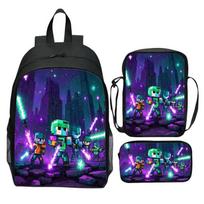 Minecraft filmo spausdintas 3 dalių kuprinės rinkinys Vaikams Animacinis mokyklos kuprinys Berniukams Mergaitėms Dovana Mėlyna 3pcs   16inch