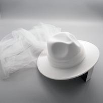 Balta plokščia skrybėlaitė moteriška prancūziška vintažinė įžymybė elegantiška suknelė nuotaka britiška vestuvinė suknelė ilgas šydas veltinė skrybėlė kelionių fotografija M（56-58cm） gray