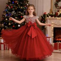 Mergaičių S pūstas princesės vestuvių pasirodymo suknelė vaikams 130cm raudona