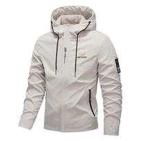 Men's Trendy ARC Letter Print Hooded Windbreaker Jacket, Spring & Autumn Casual Style L