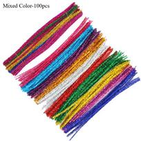 100pcs 11.81inch Christmas Glitter Chenille Stems Pipe Cleaners Plush Tinsel Stems Wired Sticks DIY Craft Supplies Decoration blue