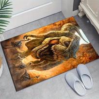 Crystal Velvet Dinosaur Bully Printed Area Rug - Non-Slip, 100% Polyester, Vibrant Prehistoric Design for Bedroom & Living Room Decor, Avail 60cm x 90cm orange