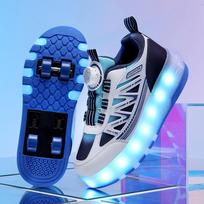 Kids Kers Roller Skate Sport Skateboard Shoes USB Charging Removeable 4 Wheels Luminous Roller Shoes Girls Boys Casual Shoes 40 mėlyna