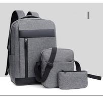 Kuprinės trijų dalių rinkinys Didelės talpos kuprinė USB įkrovimas Verslo kompiuterio krepšys Laisvalaikio knygų krepšys 30x12x42cm pilka
