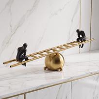 Balance Sculpture with Figurines Modern Ladder Statue Abstract Art Centerpiece for Home white