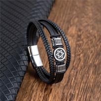 Vintage Norse Hexagram Star of David Bracelet For Men Stainless Steel Six Point Star Amulet Leather Punk Jewelry 23cm juoda